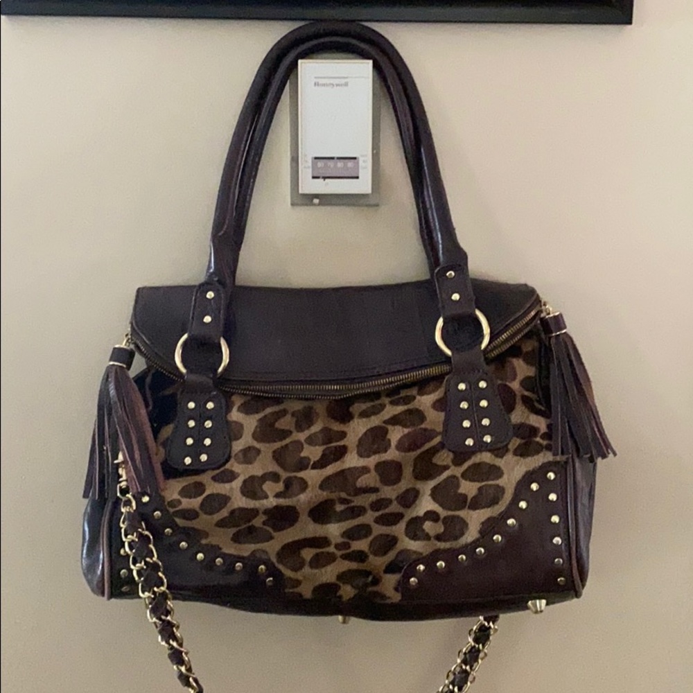 Hype brown horse hair shoulder bag